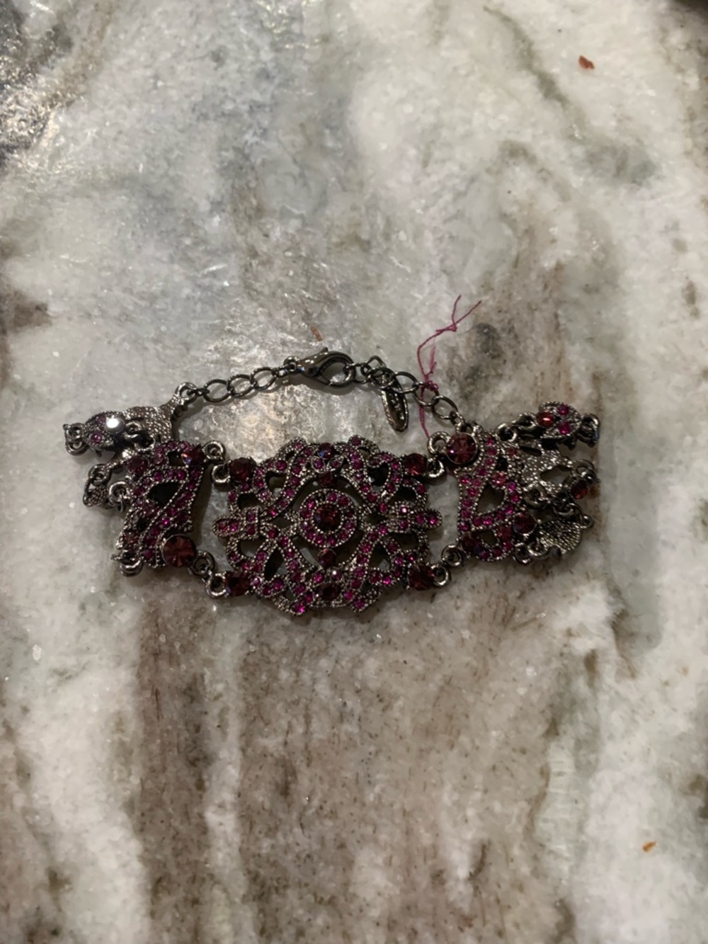 1928 Red Rhinestone Filigree Bracelet Vintage Style Statement Gothic Boho - Picture 7 of 8